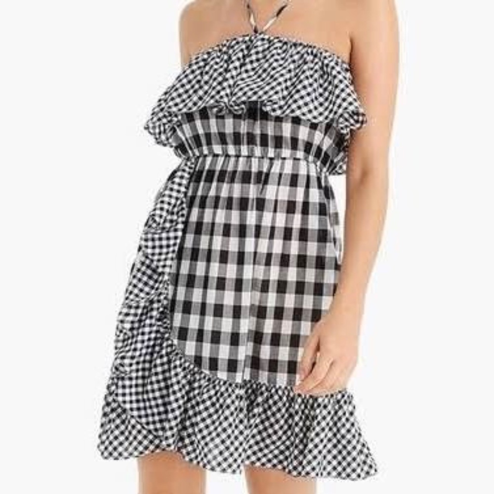 NEW - J. CREW STRAPLESS HALTER GINGHAM CHECK MINI DRESS
